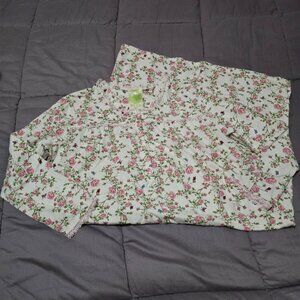 Vintage Flannel Modest Nightgown White Pink Floral Long Sleeves